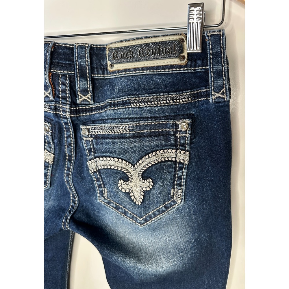 Rock Revival July Skinny Low Rise Jeans Size 27 Dark Wash Rhinestone Embellished - Picture 12 of 16